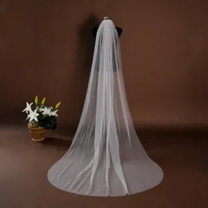 White single layer long bridal veil wedding hair accessory church cathedral bridal veil
