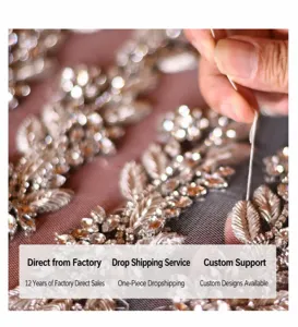 Braut Strass Gürtel Applikation Detail, champagner Kristall Blumen Patch für Brautkleider.