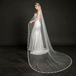 Bridal Wedding Veil Long Lace Edge Leaf Embroidery Floor Length Bridal Accessories