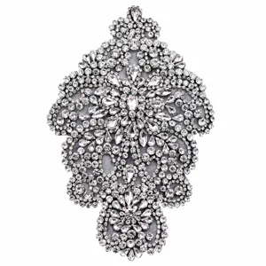 Exquisite Kristall Strass Applike Besatz, silbernes Mesh, barockes DIY Nähzubehör Dekoration.
