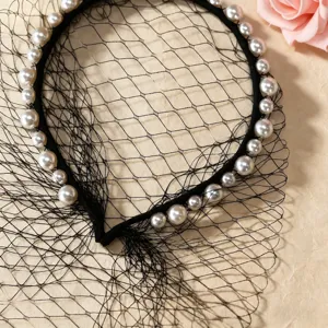 Cerchietto in rete di perle nere velo vintage copricapo elegante per festa matrimonio accessori