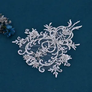 Handgemaakte Strass Kant Applicatie Parel Kralen Afwerking Trouwjurk DIY Decoratieve Patch Naai Accessoires
