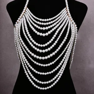 Prachtige meerlaagse parel lichaam ketting sjaal ketting, elegante mode sieraden voor jurk.