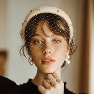 Cerchietto con Velo in Rete da Sposa Strass Ampio Cerchietto per Capelli Elegante Accessori per Capelli da Sposa per Donna Bianco Sporco