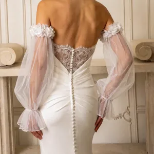 Manches de mariée amovibles en tulle avec fleurs 3D élégants couvre-bras blancs mariage