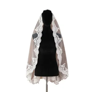 Bridal Veil White Lace Floral Embroidery Mantilla Veil Short Wedding Veil With Hair Comb Bridal Hair Accessories For Women