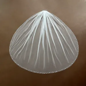 Bridal veil wedding church single layer white tulle veil with hand-sewn beaded lace edge.