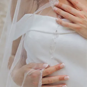 Handmade beaded wedding veil single layer bridal cathedral veil elegant bridal hair accessories