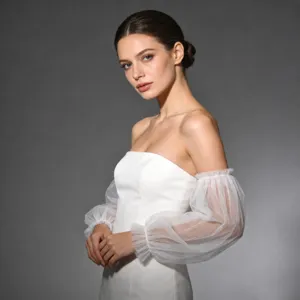Long Fingerless Bridal Gloves Pleated Mesh Wedding Sleeves Women Arm Accessories