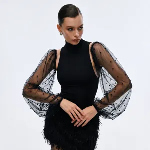 Women Sheer Mesh Arm Sleeves Elegant Pearl Embellished Fingerless Gloves Sexy Mesh Long Gloves For Party Wedding Stage