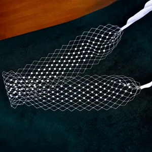 White Mesh Rhinestone Blindfold Veil Vintage Lace-Up Face Cover Women Bridal Headwear Fashion Hair Accessories Party