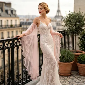 Bridal Wedding Arm Cover Tulle Trumpet Sleeves Wavy Edge Elegant Long Mesh Sleeves For Women Evening Party Accessories