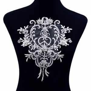 Handgemaakte strass kraal kant applique DIY trouwjurk decoratieve patch versiering.