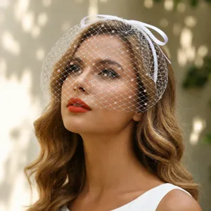 Women Vintage Mesh Veil Headband Elegant Bowknot Rhinestone Face Covering Hair Accessory For Daily Party Wedding