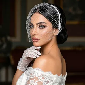 Velo cerchietto in rete con strass da sposa per matrimoni, feste e festival in bianco.