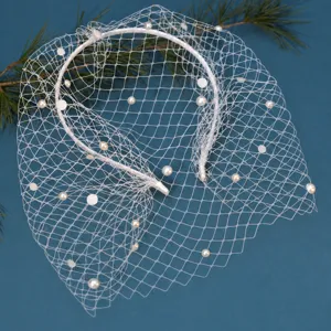 Vintage bianco rete perla cerchietto matrimonio festa fascinator accessorio capelli velo sposa.