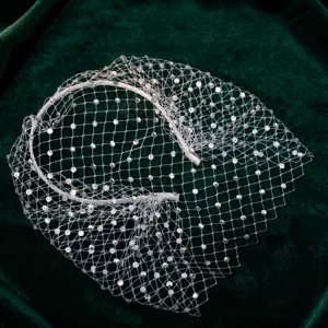 Cerchietto con velo strass bianco per festa festival, accessorio capelli rete cristallo.