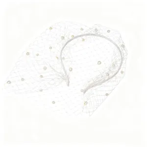 Cerchietto per capelli con perle mesh vintage accessorio sposa festa elegante bianco