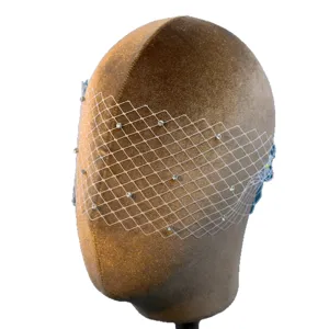 Bridal rhinestone mesh face veil with hair combs for wedding party evening dress accessories.