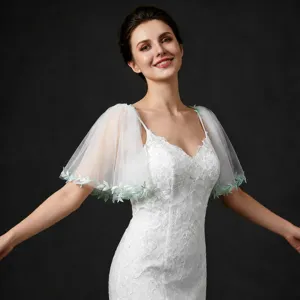 Mantellina da sposa bianca in stile coreano con ricamo a foglia verde corto scialle da sposa.