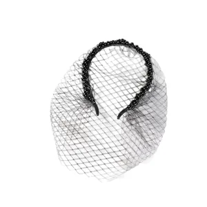 Cerchietto a rete nera con perle velo gabbia per uccelli elegante accessorio per capelli sposa