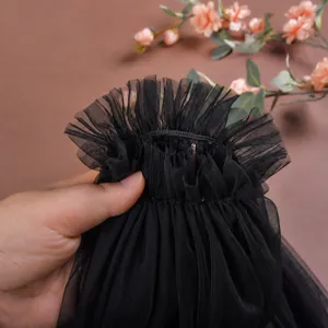 Black mesh bridal gloves pleated tulle fingerless sleeves elegant wedding accessories