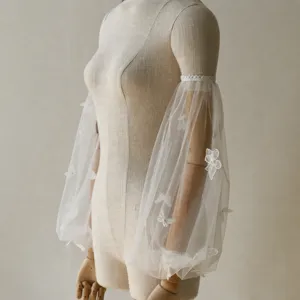 Abnehmbare Tüll Brautärmel transparente Mesh lange Hochzeits Handschuhe mit Schmetterlingen