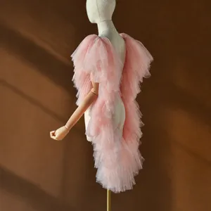 Maniche in tulle rosa rimovibili coprispalle sposa accessorio abito da sposa scialle con volant