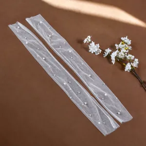 Weiß Tüll Brauthandschuhe mit Perlen lange transparente Netz Hochzeit Handschuhe Damen