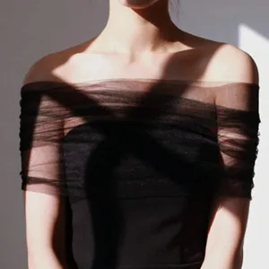 Black off-the-shoulder sheer mesh shawl bridal wedding dress wrap arm cover accessory