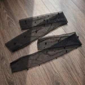 Französische schwarze Perlen Netz Braut Handschuhe fingerlose lange Armstulpen Hochzeit