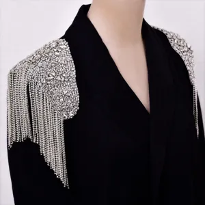 Handgemachte Luxus Strass Quaste Schulterkette Brautkleid Patch Glänzende Kristall Applikation Kleidungszubehör