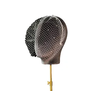 Velo in rete con strass vintage europeo copricapo per capelli da sposa per festa