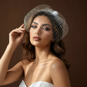 French Retro Bridal Mesh Veil Face Covering With Flower Hair Clip Wedding Photography Women Fashion Hair Accessories