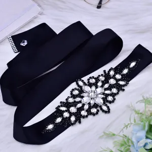 Cinturón de Boda de Diamantes de Imitación Gótico Lolita Cinta de Satén Negra Corsé Vestido de Novia Faja Accesorios de Moda