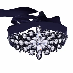Cinturón de novia pedrería negro cinta gótico lolita vestido accesorio decorativo brillante