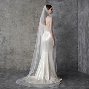 Voile de Mariée Perlé Fait Main Blanc Ivoire Champagne Voile de Mariage avec Peigne Cristal Perle Artificielle Accessoires Cheveux