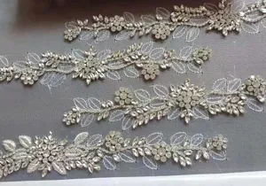 Application de bordure en dentelle perlee de strass exquisite pour ceinture de mariage 1pc