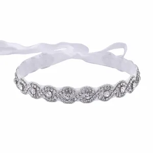 Cintura da sposa in strass fatta a mano cintura nuziale argentata con nastro bianco.
