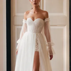 Femmes Plissé Maille Manches de Bras Transparent Volants Poignets Mariage Mariée Gants Accessoires Élégant Poignet Poignets Blanc
