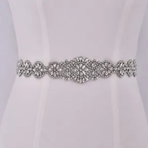Rhinestone Bridal Belt Pearl Wedding Dress Applique Sash with Ribbon Sparkly Crystal Belt for Women Bridal Party