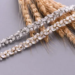 Stunning bridal rhinestone pearl belt trim silver wedding dress sash accessory for women