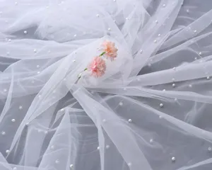 White pearl tulle fabric soft mesh material for wedding veil bridal dress DIY sewing 3M