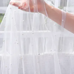 Weisser Perlen Netzstoff fuer DIY Brautschleier, Hochzeit Kleidung Dekoration Zubehoer.