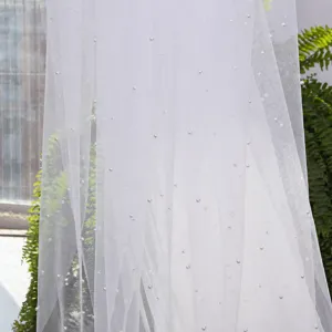 Weißer Tüll Netzstoff mit Perlen für DIY Braut Schleier Hochzeit Kleid Zubehör Dekoration