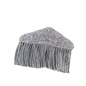 Luxus Kristall Strass Fransen Schulterkette Applikation fuer Brautkleid und Abendkleid.