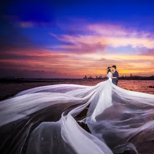 Bridal white tulle long veil for wedding decoration and dreamy bridal dress styling setup.
