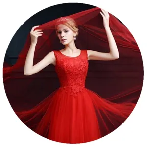 Red bridal wedding veil mesh fabric elegant long trailing veil for ceremony party decor