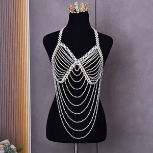 Parel bodyketting meerlaagse schouderketting vintage kraal trui ketting mode sieraden voor vrouwen