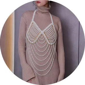 Modieuze sexy parel kwastje schouderketting vintage kraal trui ketting sieraden
